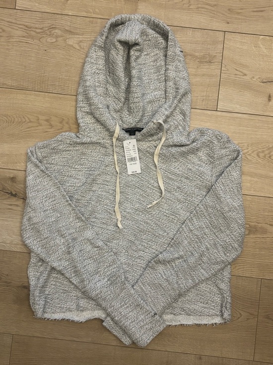 Brandy Melville Tops - Brandy Melville Heather Gray Knit Cropped Hoodie Cut Off Shirt NWT